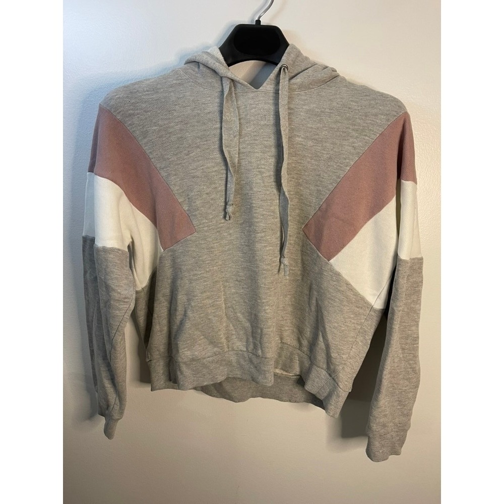 Hippie Rose Womens XL Grey Pink Colorblock Fleece Pullover Hoodie PF9K20289
